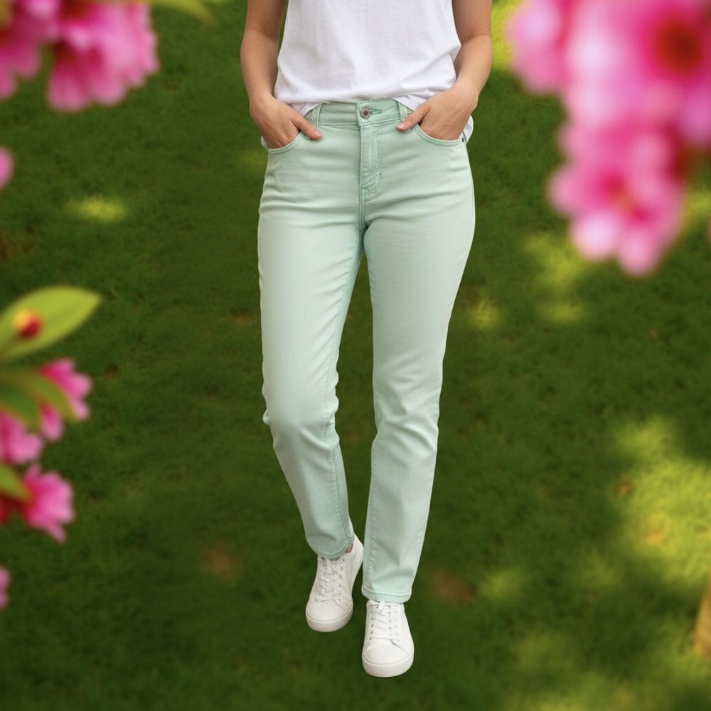 Stylus Skinny Ankle mint green jeans five pocket size 12 cotton spandex stretch